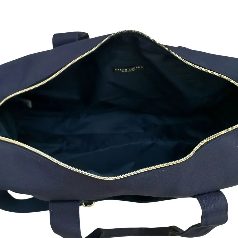 Ralph Lauren Duffle Bag Large Navy Cotton Canvas Weekend Travel Preppy Retro
